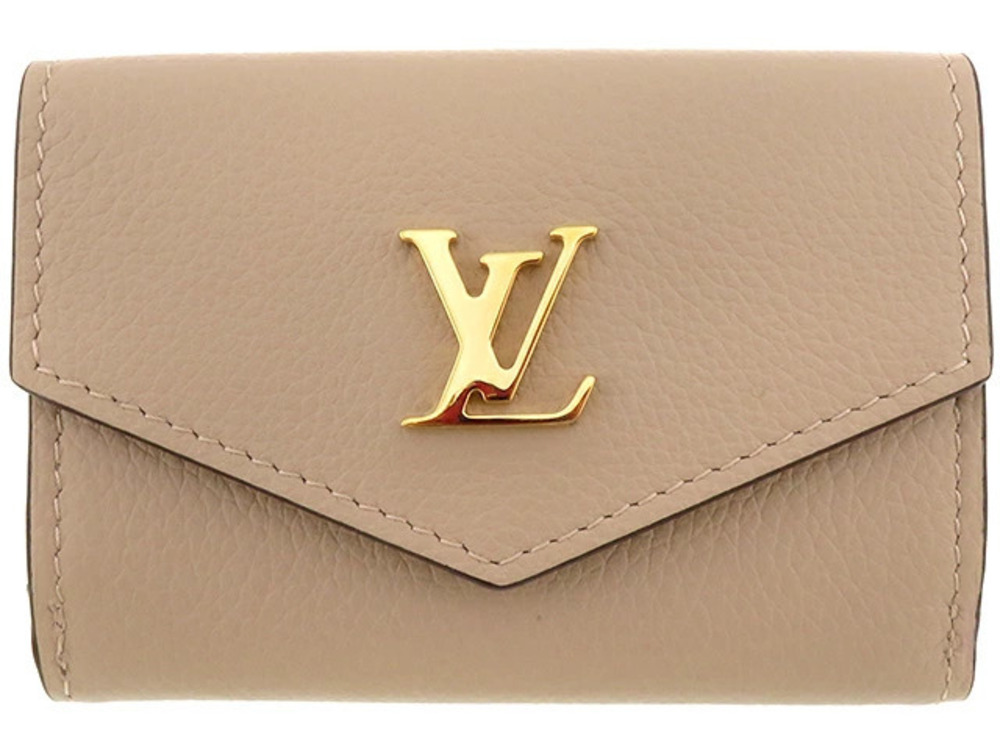LOUIS VUITTON Portefeuille Lock Tri fold Wallet Calfskin Greige Gray